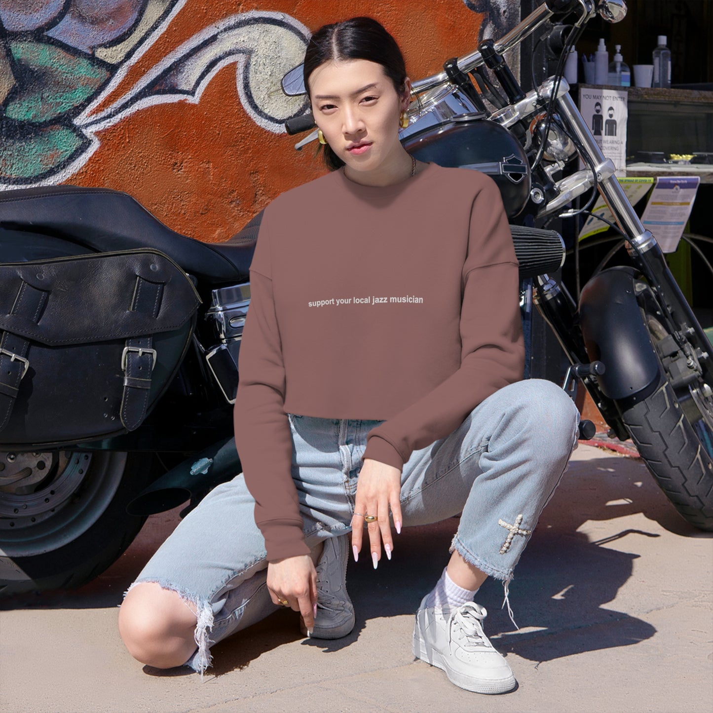 Support A Jazz Musician Cropped Sweatshirt for Women | Fashionable Music Advocacy Wear | Novelty Jazz Enthusiast Gift