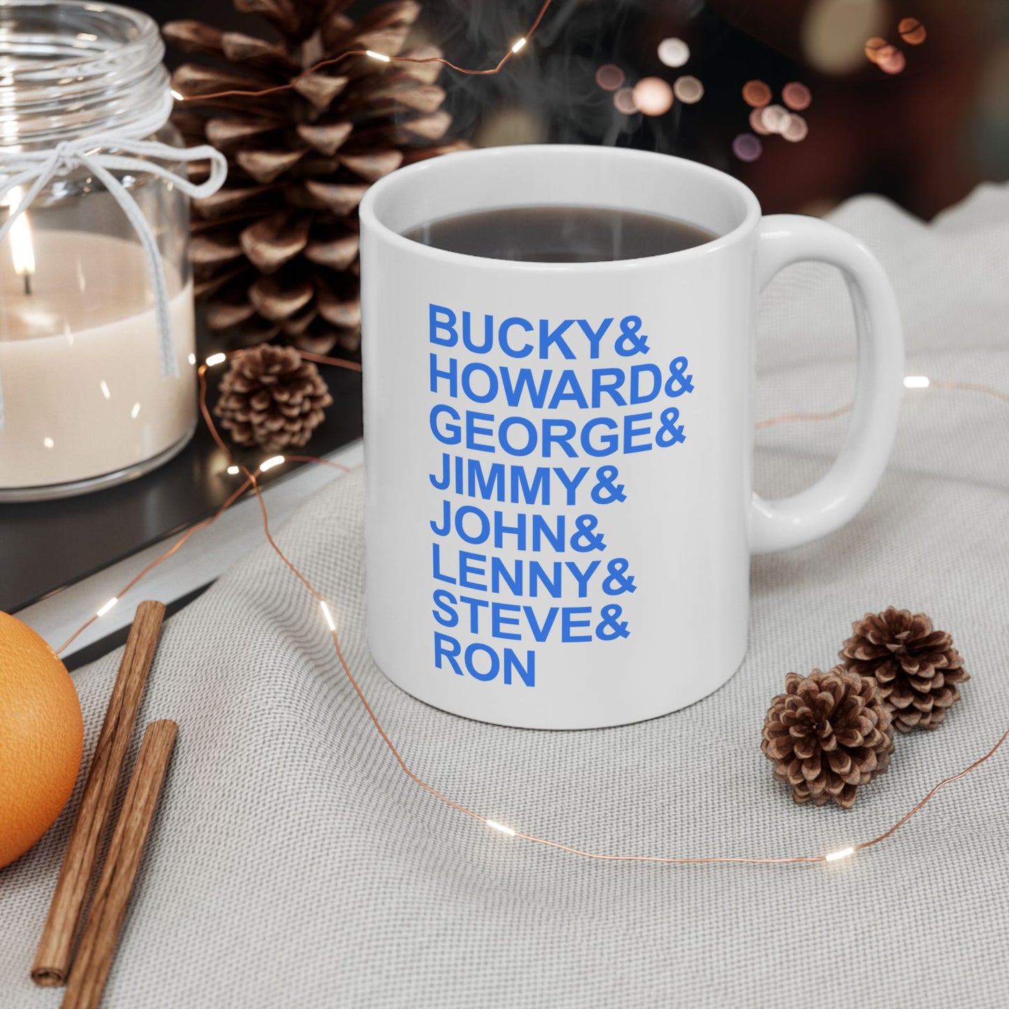 White Seven String Jazz Guitar Greats Ceramic Mug | Musical Home Goods | Coffee Cup for Guitarists | Novelty Gifts for Jazz Musicians