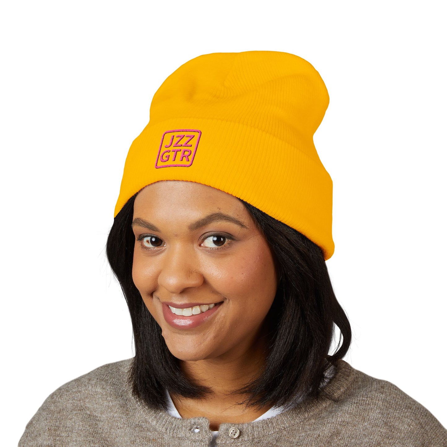 Pink Embroidered JZZ GTR® Beanie Hat | Warm Jazz Guitar Winter Style