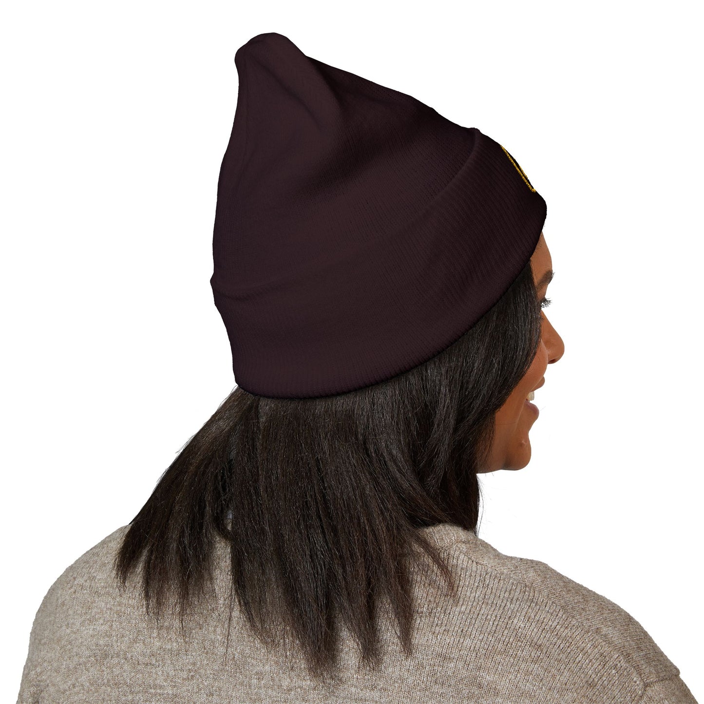 Yellow Embroidered JZZ GTR® Beanie Hat | Bold Winter Knit Hat for Jazz Guitar Fans | Vibrant Cuffed Beanie for Musicians