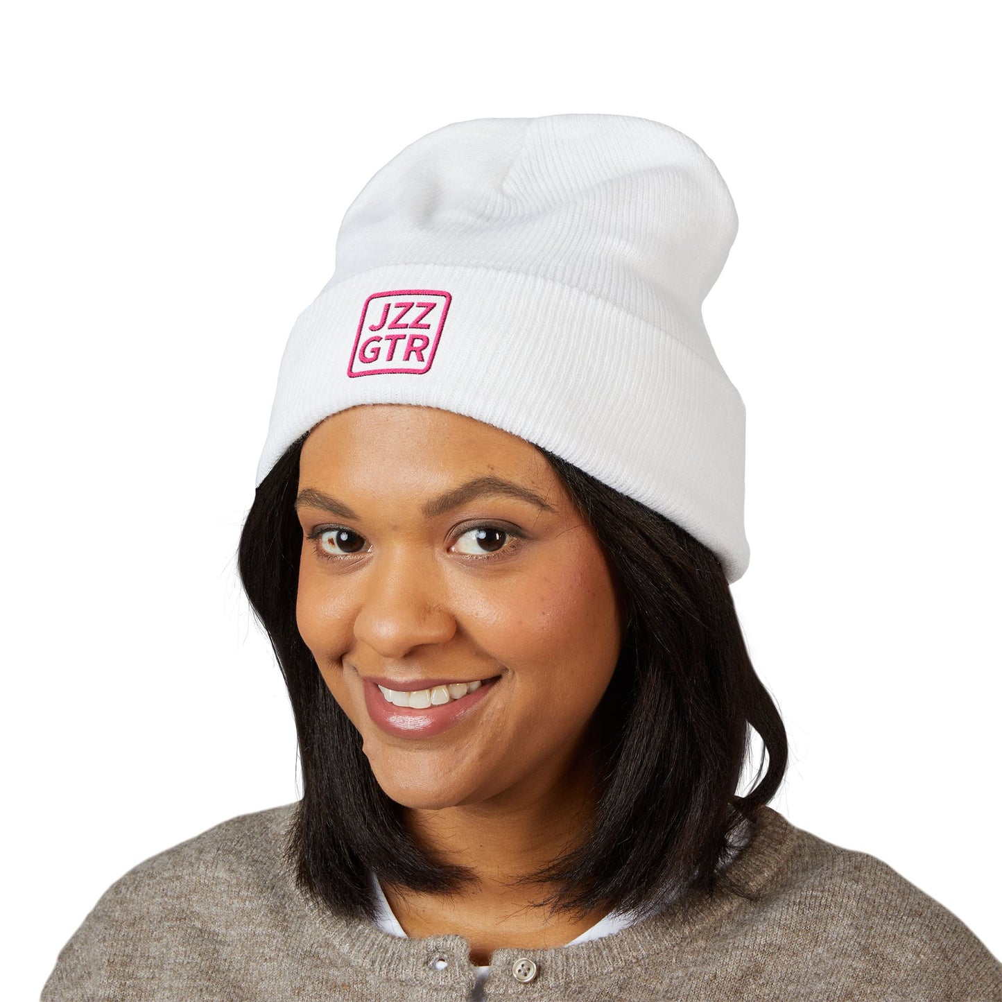 Pink Embroidered JZZ GTR® Beanie Hat | Warm Jazz Guitar Winter Style