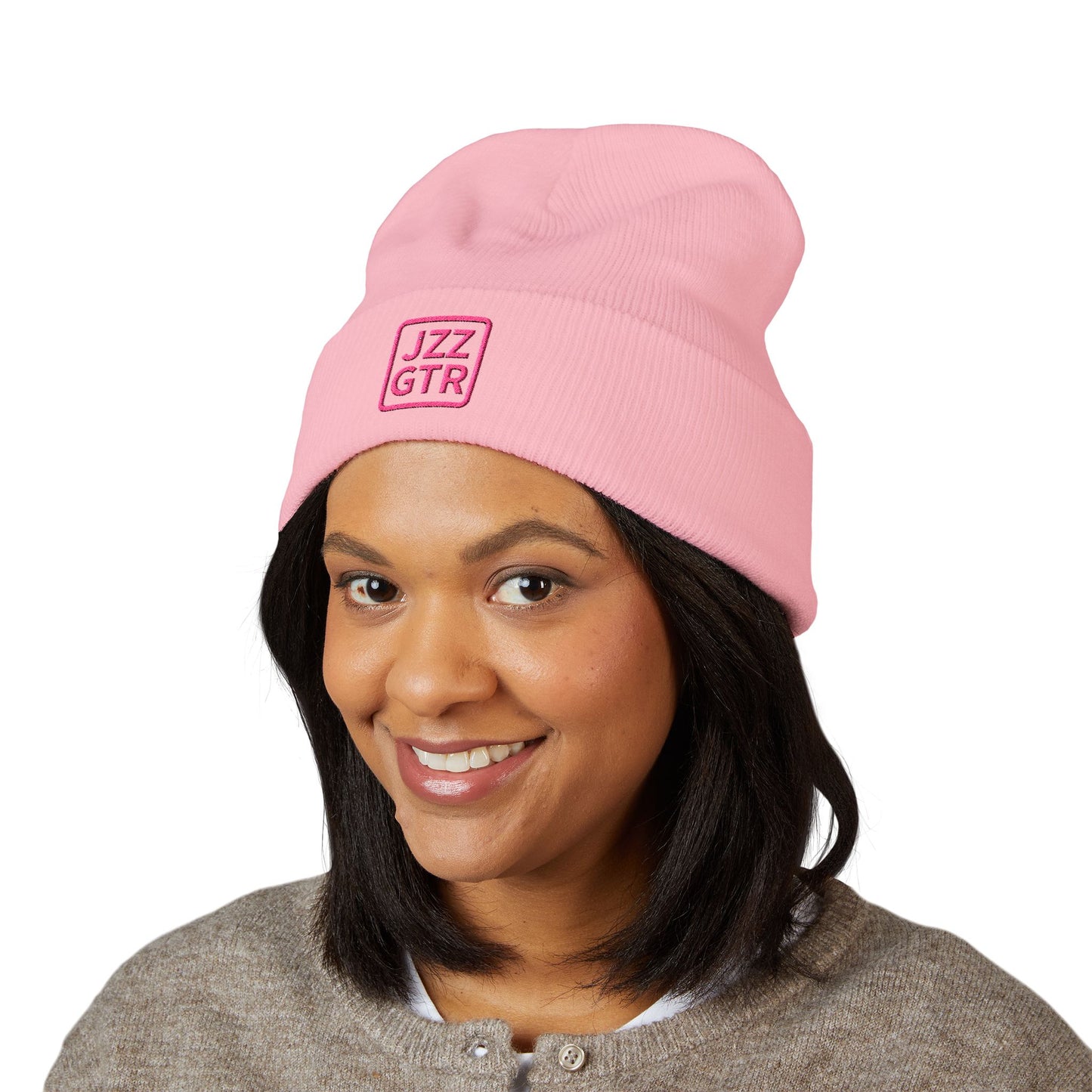 Pink Embroidered JZZ GTR® Beanie Hat | Warm Jazz Guitar Winter Style