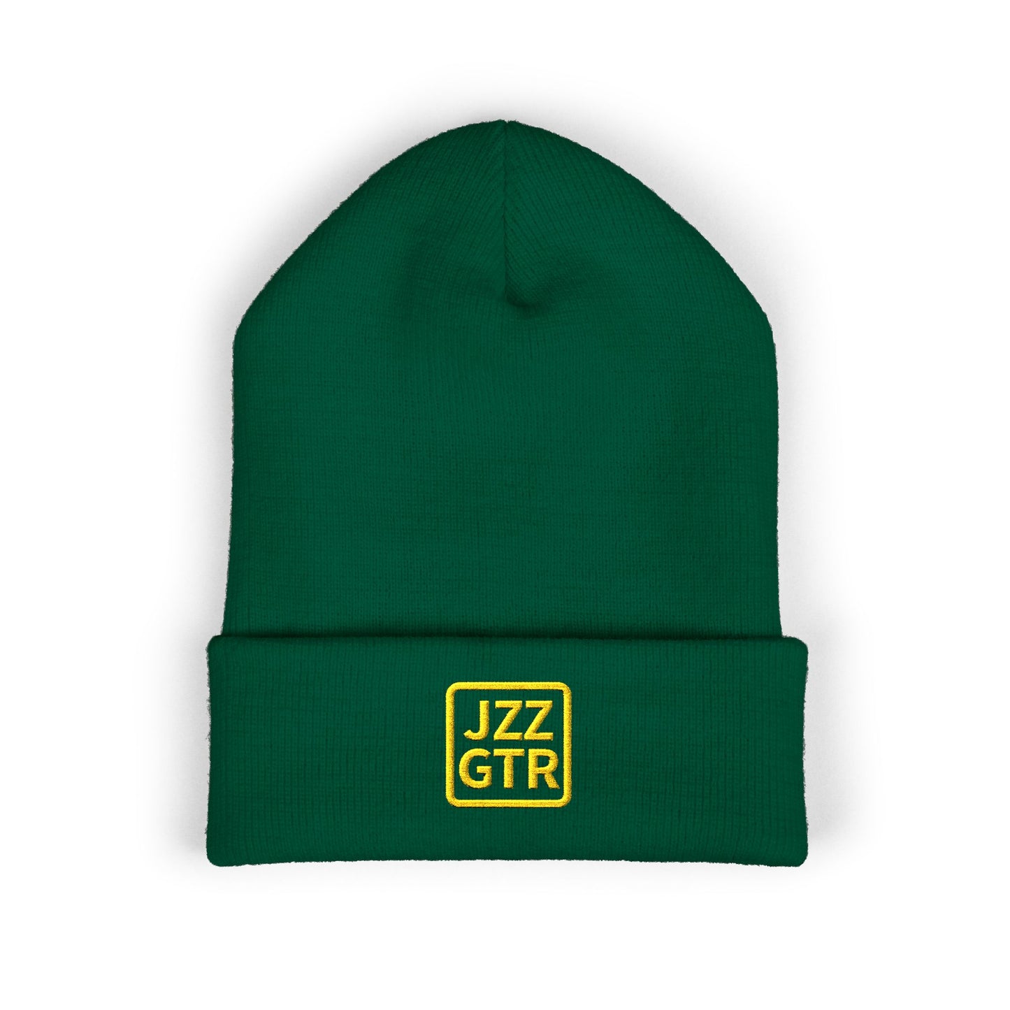 Yellow Embroidered JZZ GTR® Beanie Hat | Bold Winter Knit Hat for Jazz Guitar Fans | Vibrant Cuffed Beanie for Musicians