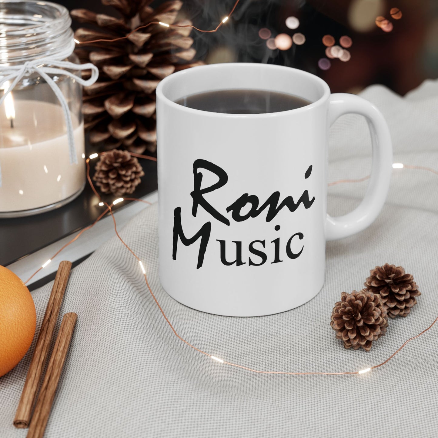 Roni Music Logo Ceramic Mug – 11oz & 15oz Coffee Cup for Music Lovers | Gift for Musicians & Music-Themed Decor