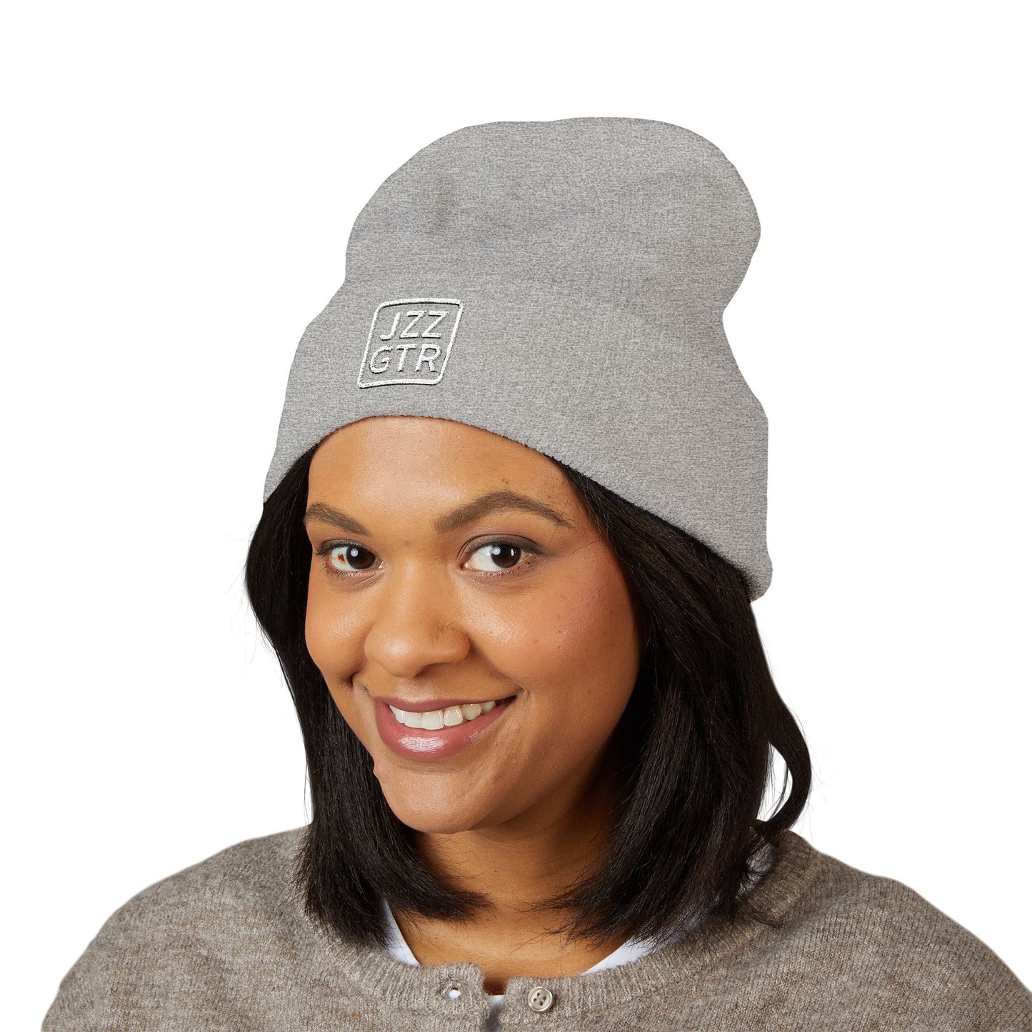 White Embroidered JZZ GTR® Beanie Hat | Classic Jazz Musician Look
