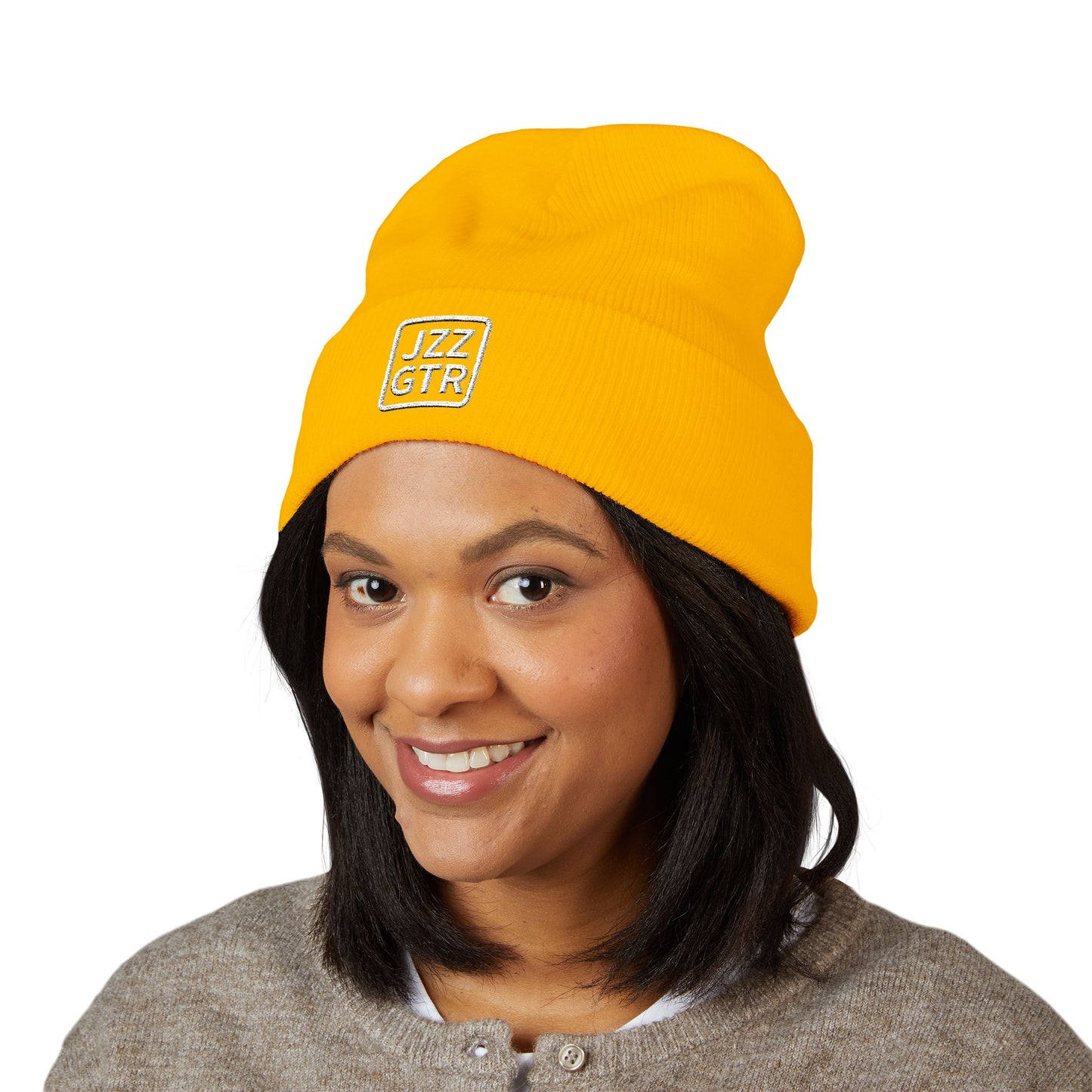 White Embroidered JZZ GTR® Beanie Hat | Classic Jazz Musician Look