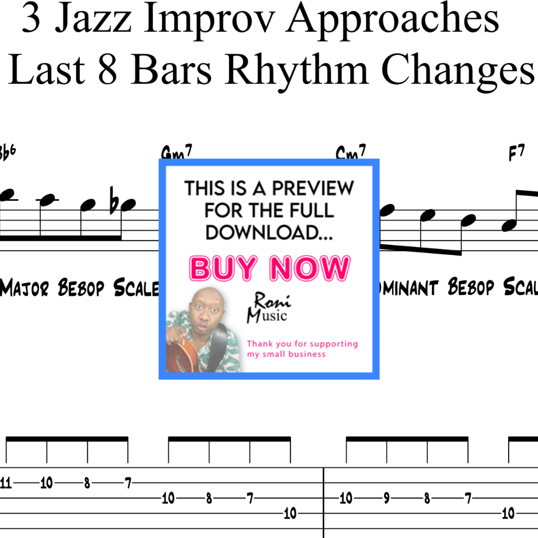 Advanced Jazz Guitar Licks 3 Jazz Improv Techniques for Rhythm Changes – Last 8 Bars Includes: Sheet Music • TABs • Audio MP3 • MIDI File • Video Instruction