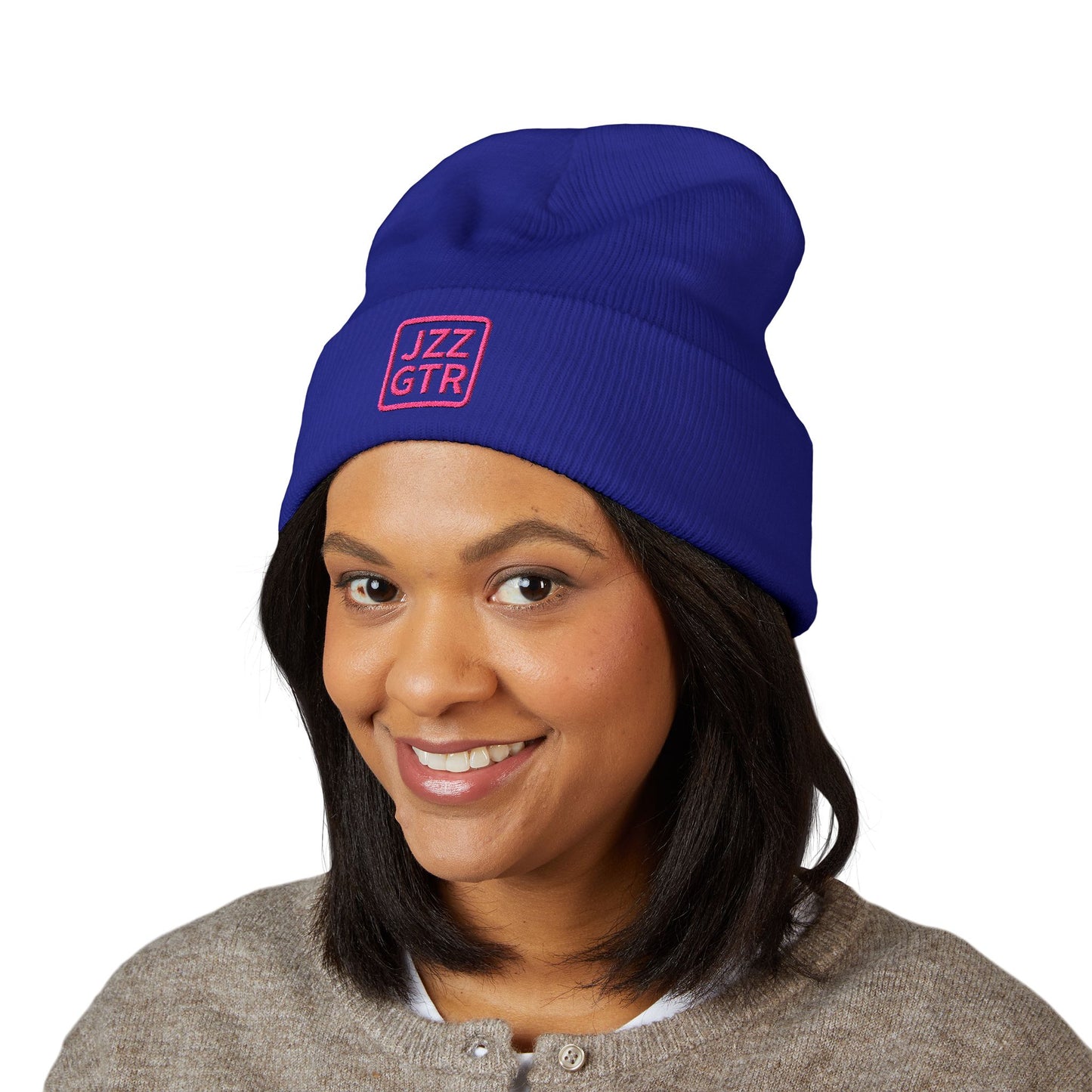 Pink Embroidered JZZ GTR® Beanie Hat | Warm Jazz Guitar Winter Style