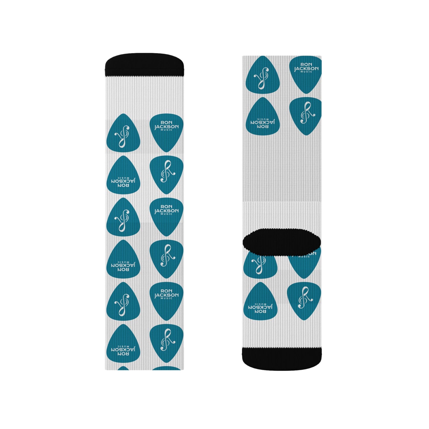 Ron Jackson Signature Guitar Pick Pattern Socks | Teal Pick Sublimation Crew Socks | Jazz Guitarist Merch