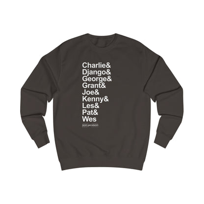 6 String Jazz Guitar Heroes Sweatshirt | Iconic Guitarist Tribute | Warm Apparel for Music Fans | Perfect Gift for Guitar Players