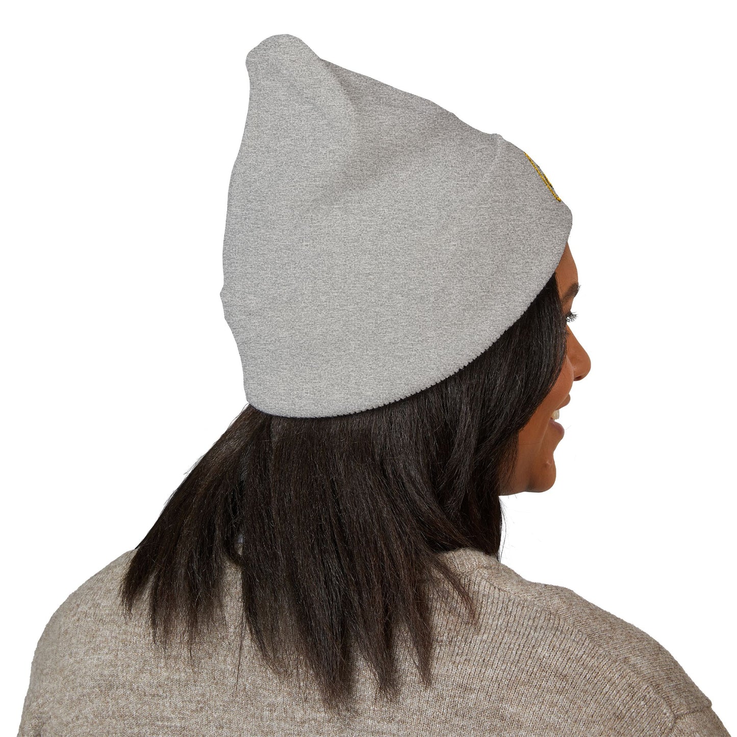 Yellow Embroidered JZZ GTR® Beanie Hat | Bold Winter Knit Hat for Jazz Guitar Fans | Vibrant Cuffed Beanie for Musicians