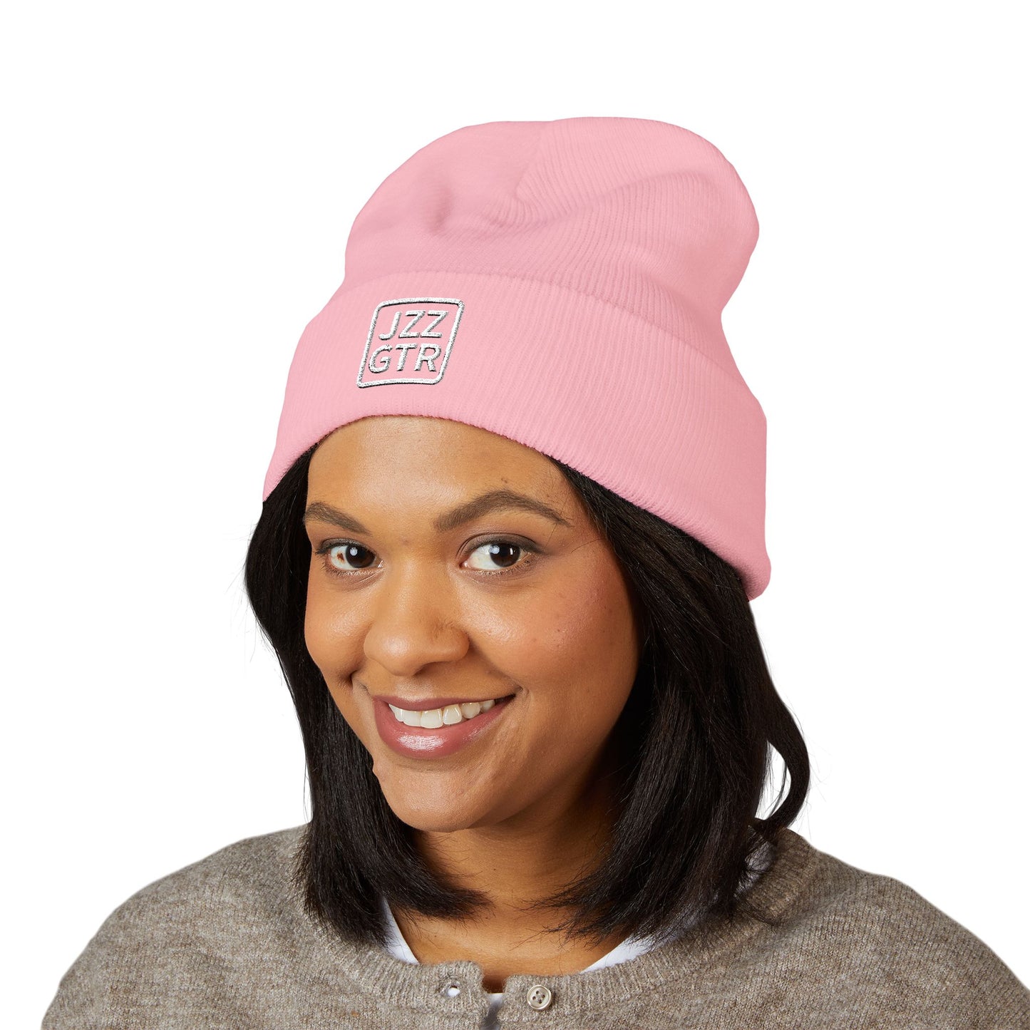 White Embroidered JZZ GTR® Beanie Hat | Classic Jazz Musician Look
