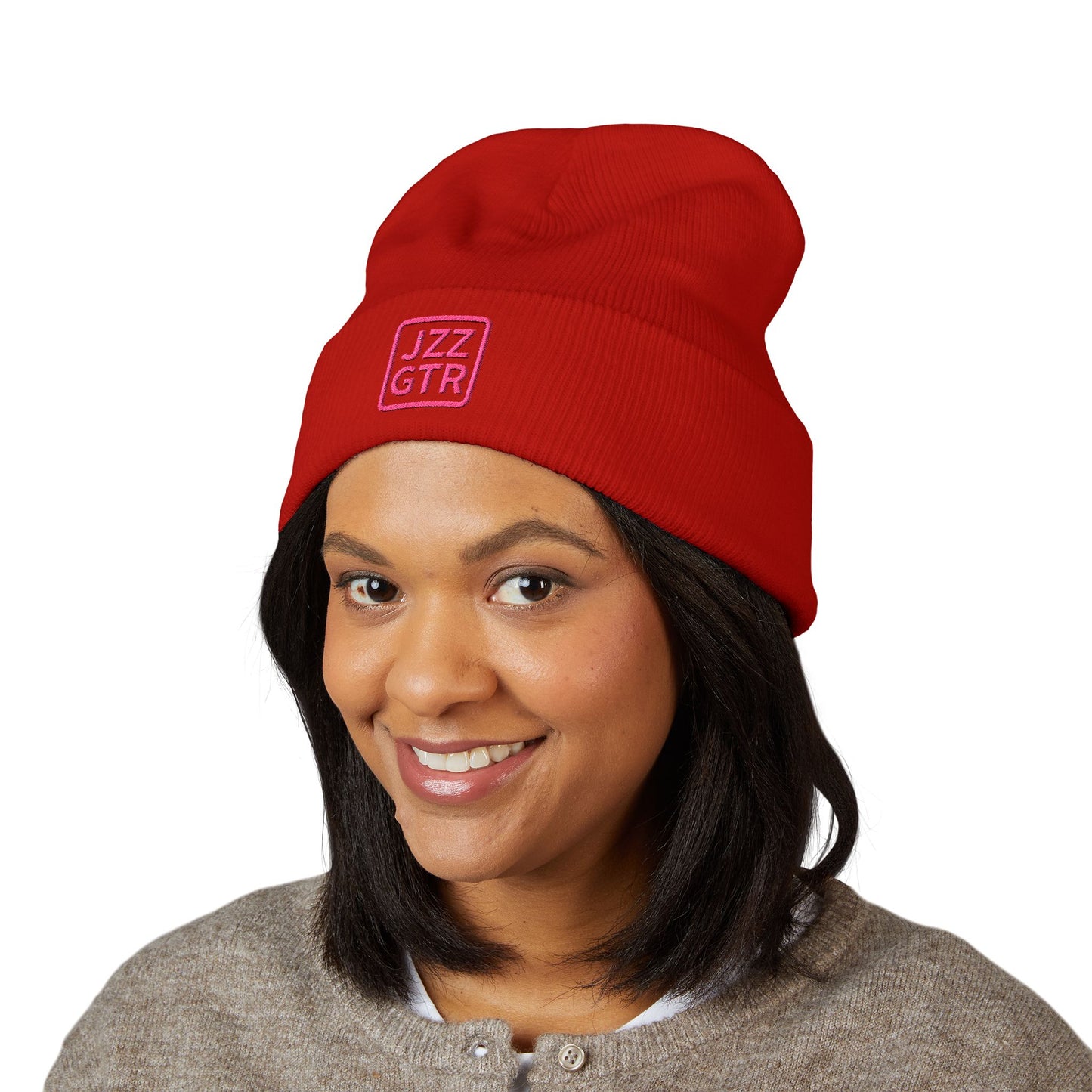 Pink Embroidered JZZ GTR® Beanie Hat | Warm Jazz Guitar Winter Style
