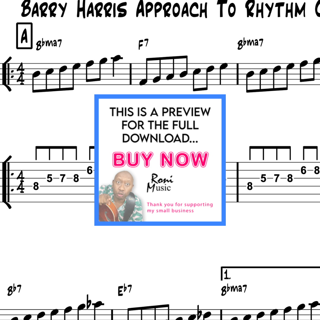 Barry Harris‘ Ansatz zu Rhythmusänderungen | 6-Saiten-Gitarrenunterricht | Jazzgitarren-Improvisation mit TABS und Techniken