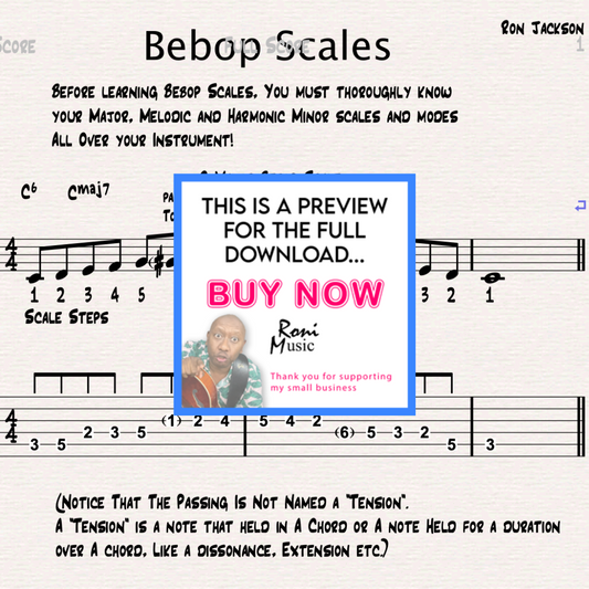 Bebop Scales Unleashed | Jazz Improvisation for 6-String Guitar | Essential Techniques and Exercises-Sheet Music-TABS-Audio mp3-Midi File
