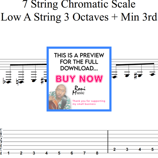 Chromatic Scale Mastery on 7-String Guitar | Low A 3 Octaves Exploration | Comprehensive Lesson with Sheet Music & TABS