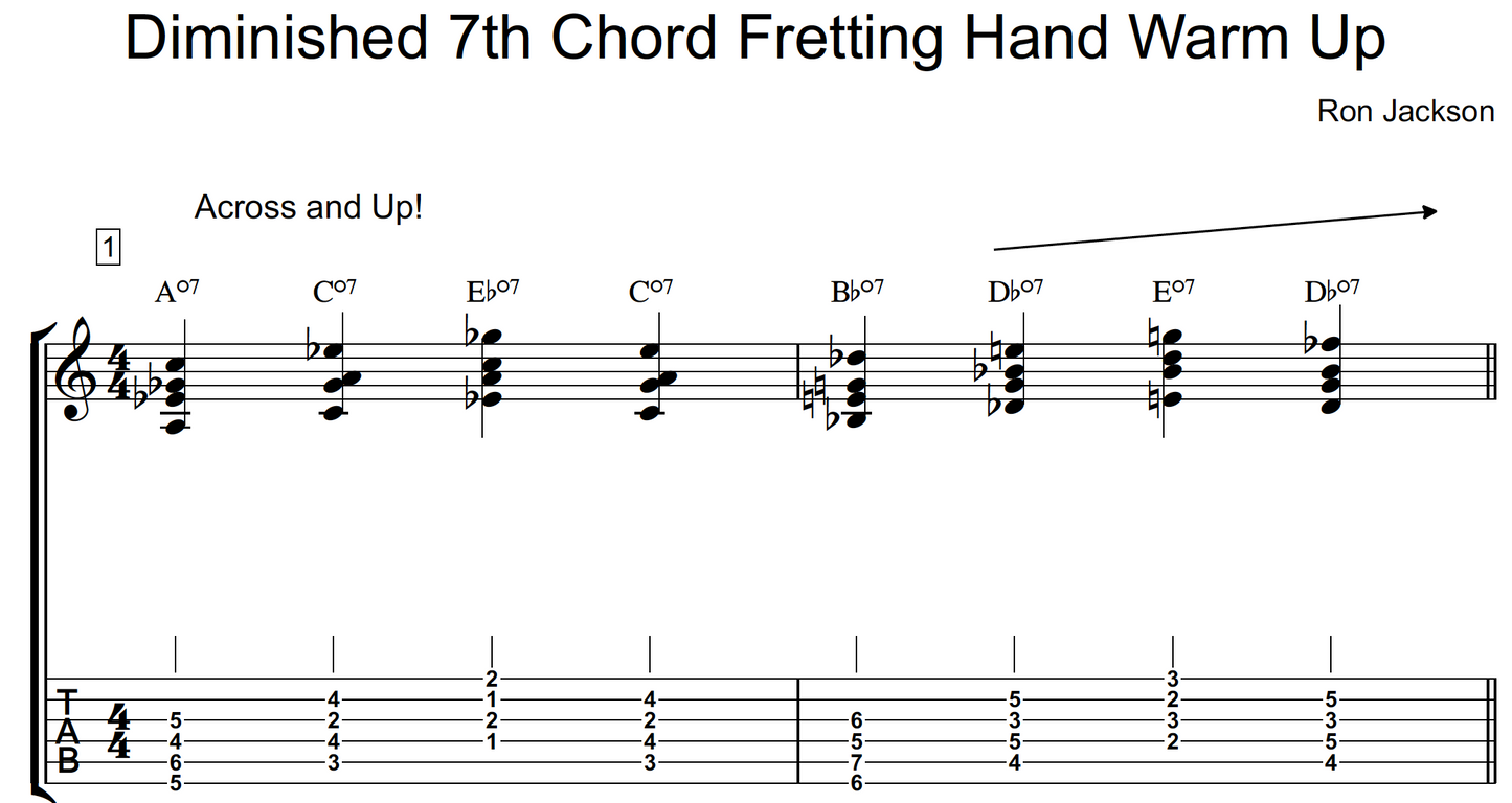 Diminished 7th Chord Warm-Up | Finger Strength & Flexibility Exercise | With Sheet Music and TABS | Practice Essentials for Guitarists