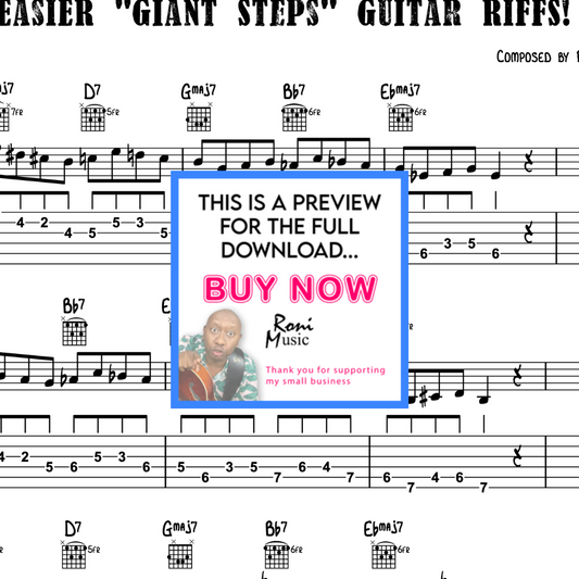 Easier "Giant Steps" Riffs for 6-String Guitar | Jazz Guitar Improvisation Lesson | Simplified Approach with Sheet Music & TABS