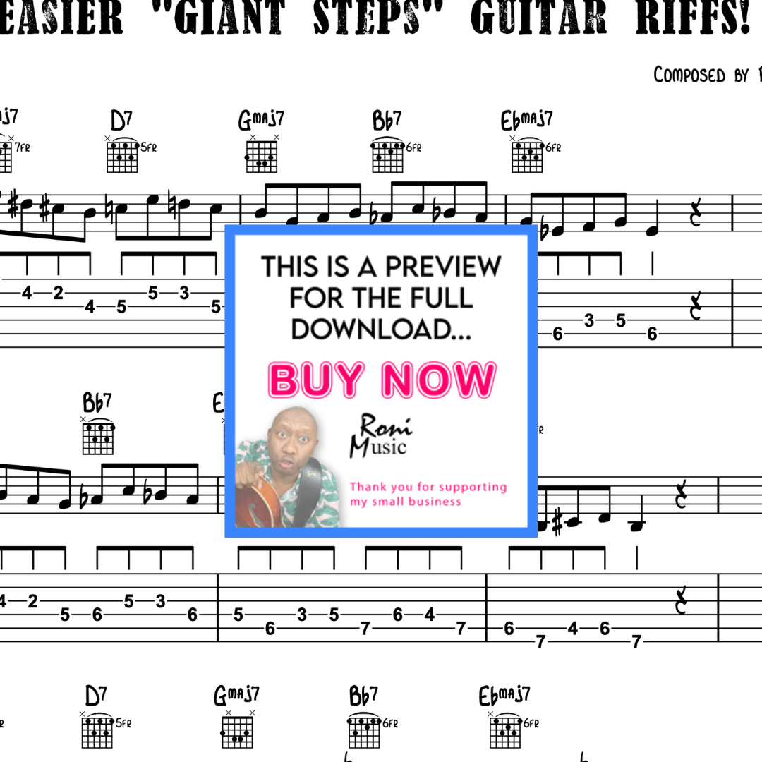 Easier "Giant Steps" Riffs for 6-String Guitar | Jazz Guitar Improvisation Lesson | Simplified Approach with Sheet Music & TABS