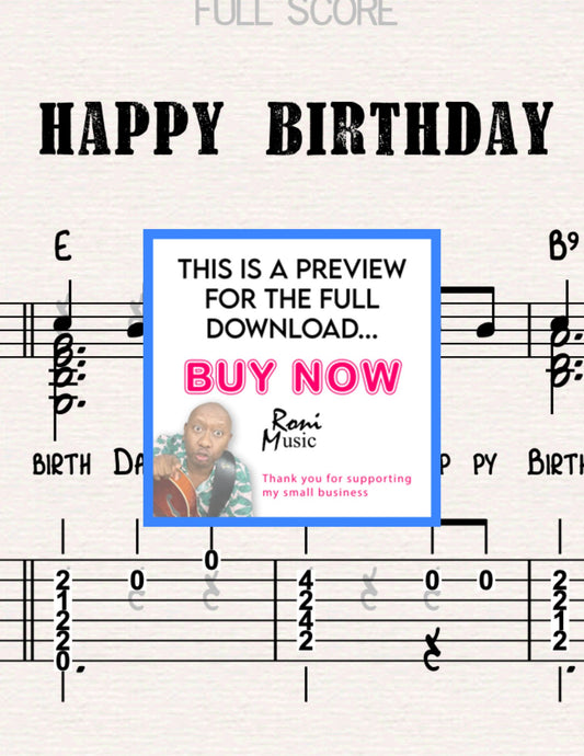 Arreglo de guitarra de "Happy Birthday to You" | Partituras, tablaturas, MIDI, MP3 | Canción de cumpleaños de dominio público