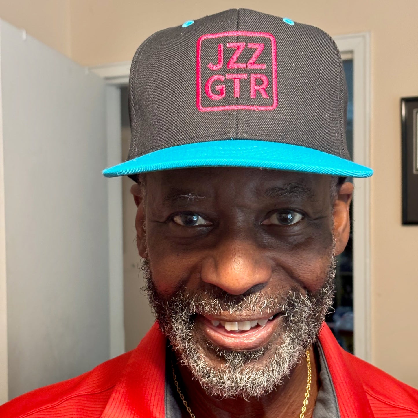Pink Embroidered JZZ GTR ® Snapback Hat, Trendy Snapback Cap, Casual Gift for Jazz Lovers and Jazz Guitarists