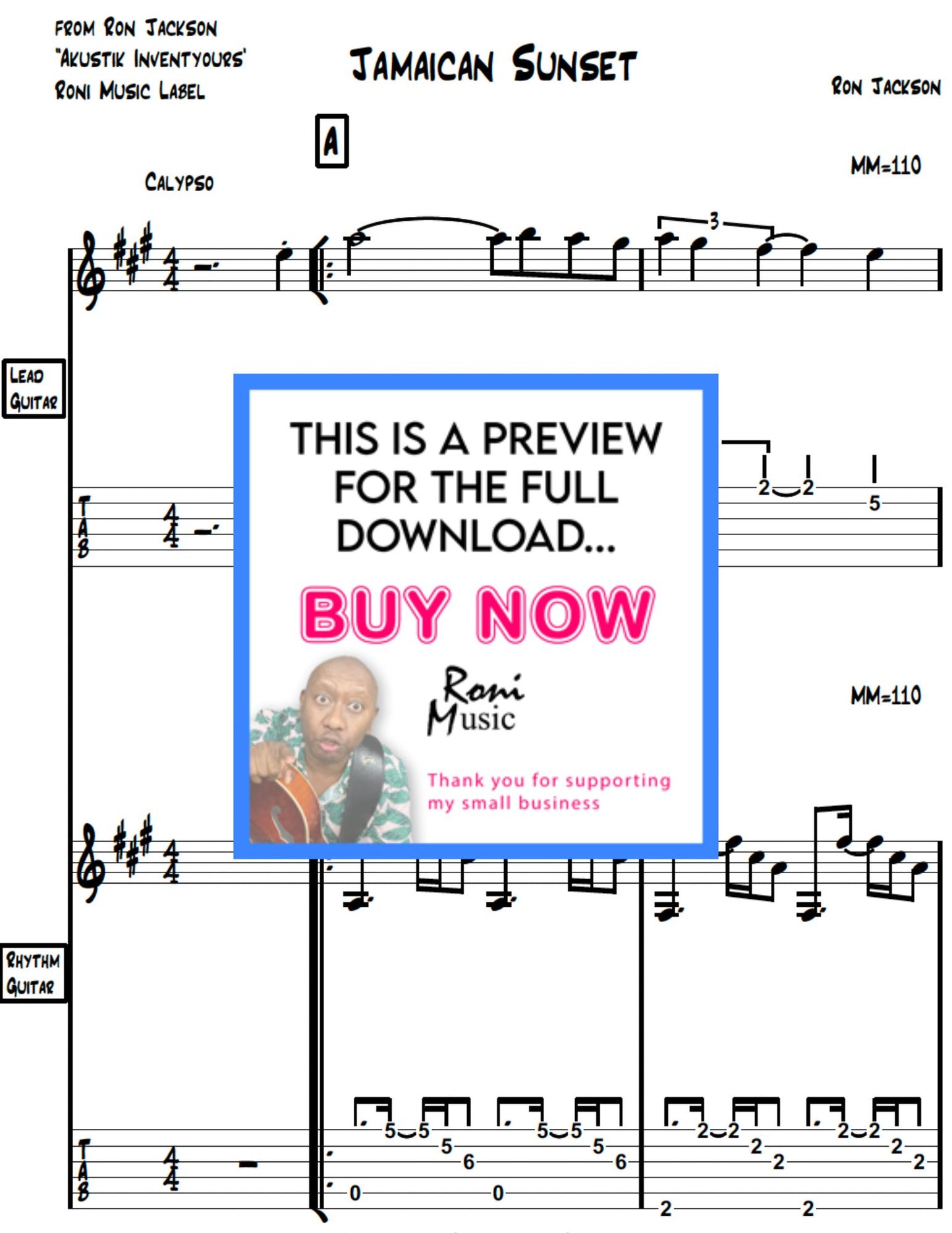 Jamaican Sunset – Original Jazz Guitar Composition Sheet Music PDF + Guitar TAB + Audio MP3 + MIDI File 🎸🌅