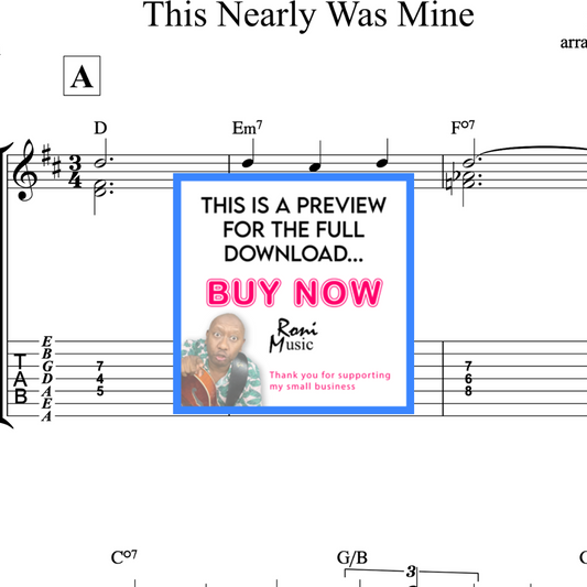Tutorial de arreglos de jazz para guitarra de 7 cuerdas "This Nearly Was Mine" | Canciones clásicas de películas | Partituras y tablaturas | Aprenda el éxito de South Pacific