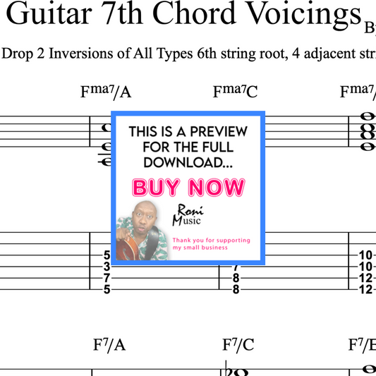 7th Chords Mastery on 6-String Guitar Drop 2 Voicing Techniques | Jazz Chord Workshop Includes: Sheet Music • TABs • MIDI • MP3 Audio
