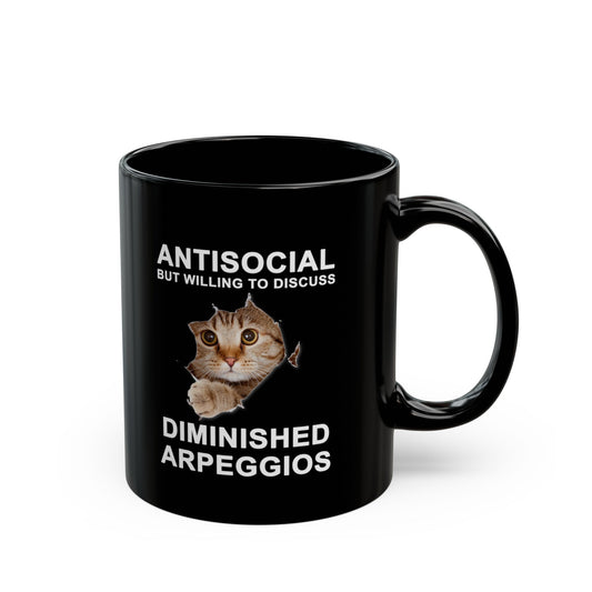 Shy Cat 11oz Black Coffee Mug | Funny Coffee Cup | Tea Cups for Guitarists | Novelty Gifts and Home Goods for Jazz Musicians