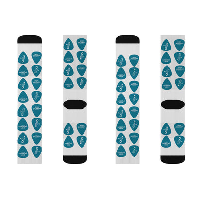 Ron Jackson Signature Guitar Pick Pattern Socks | Teal Pick Sublimation Crew Socks | Jazz Guitarist Merch