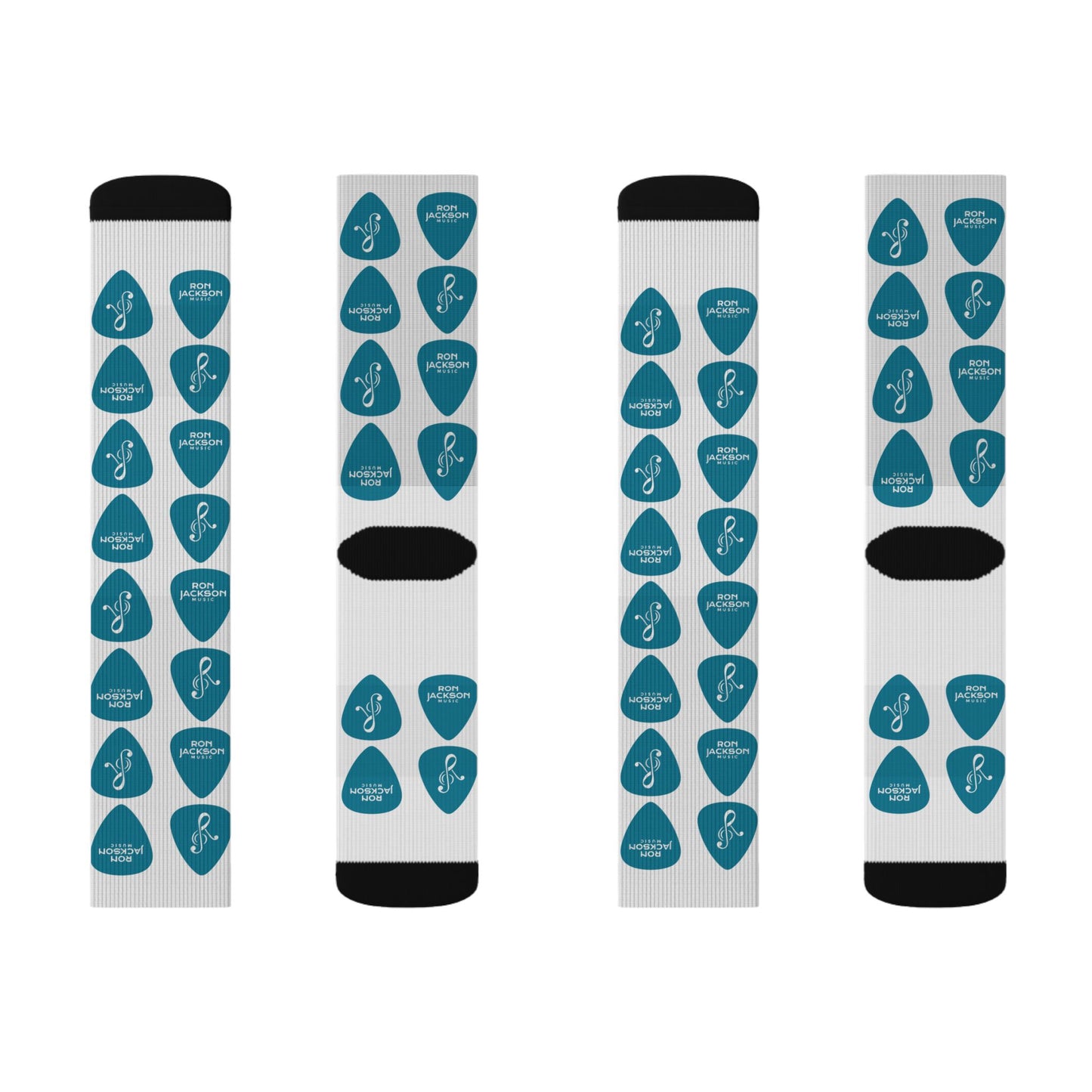Ron Jackson Signature Guitar Pick Pattern Socks | Teal Pick Sublimation Crew Socks | Jazz Guitarist Merch