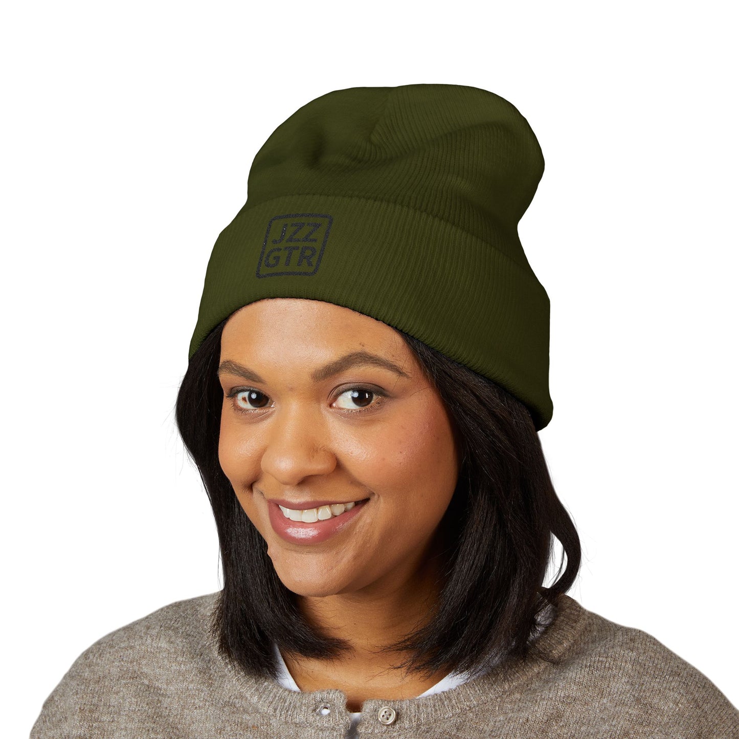 Black Embroidered JZZ GTR® Beanie Hat-Classic Winter Hat for Jazz Lovers and Guitarists