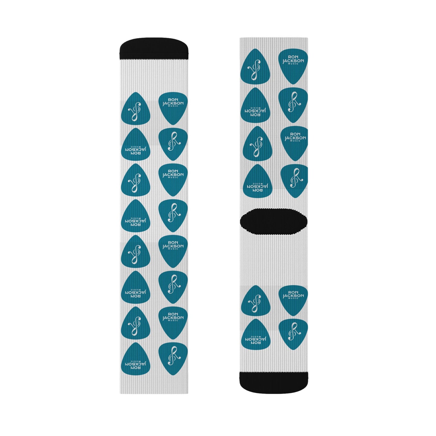 Ron Jackson Signature Guitar Pick Pattern Socks | Teal Pick Sublimation Crew Socks | Jazz Guitarist Merch