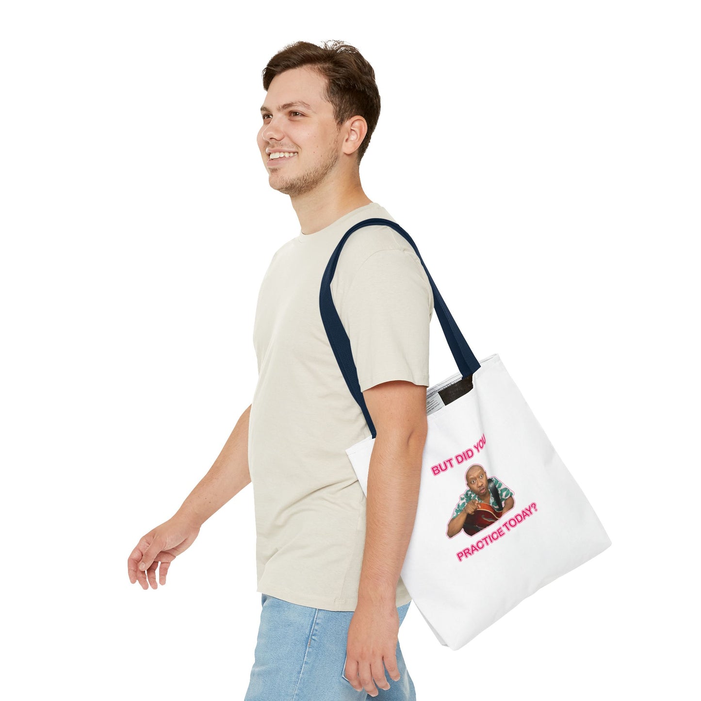 “But Did You Practice?” Logo Tote Bag (White)