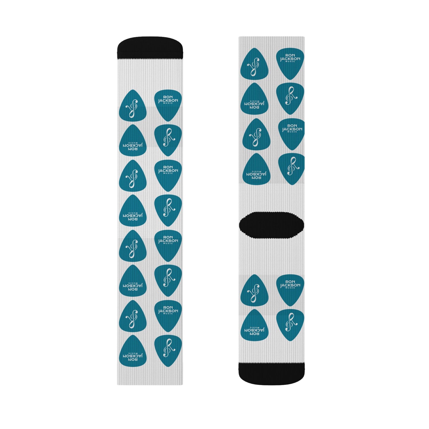 Ron Jackson Signature Guitar Pick Pattern Socks | Teal Pick Sublimation Crew Socks | Jazz Guitarist Merch