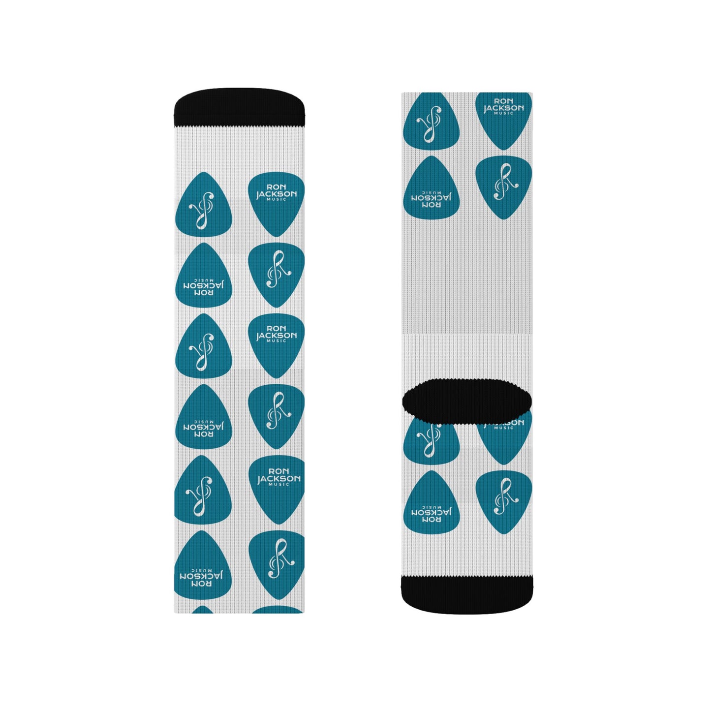 Ron Jackson Signature Guitar Pick Pattern Socks | Teal Pick Sublimation Crew Socks | Jazz Guitarist Merch