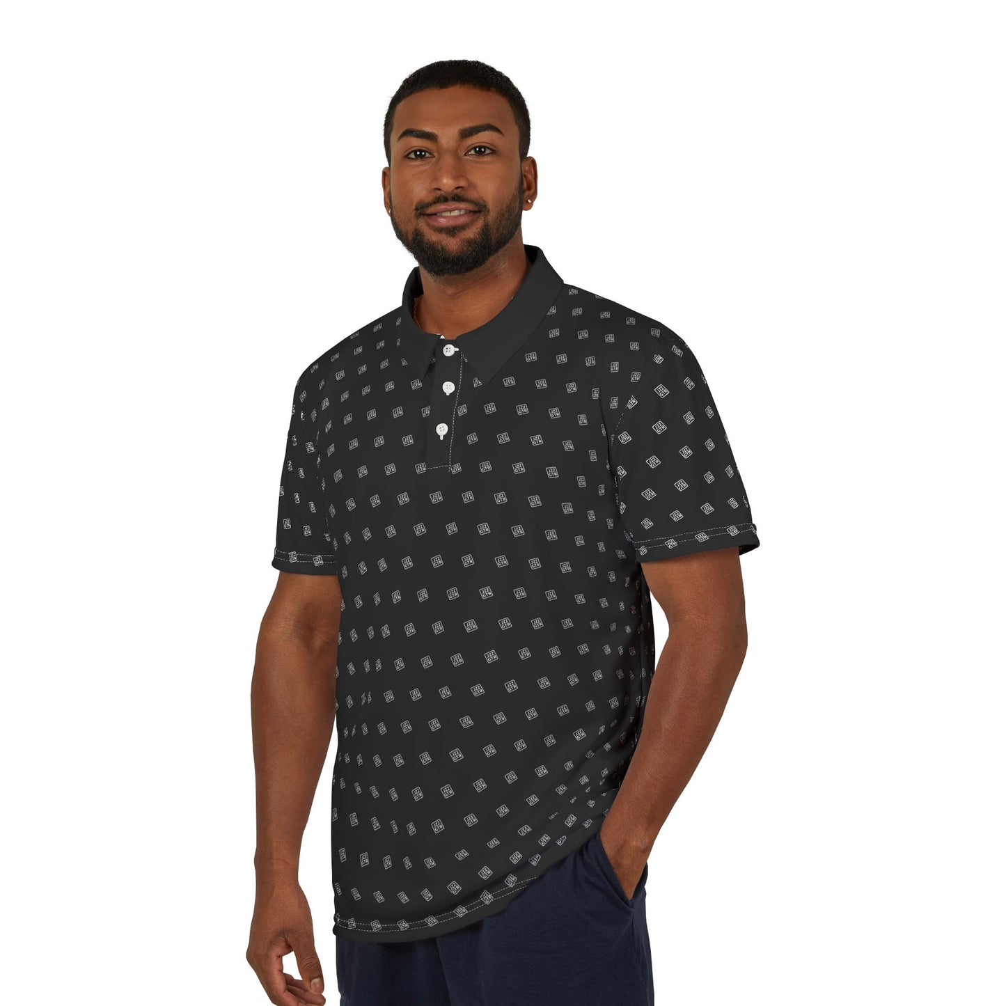 Black Polo Shirt with white JZZ GTR Monogram Pattern