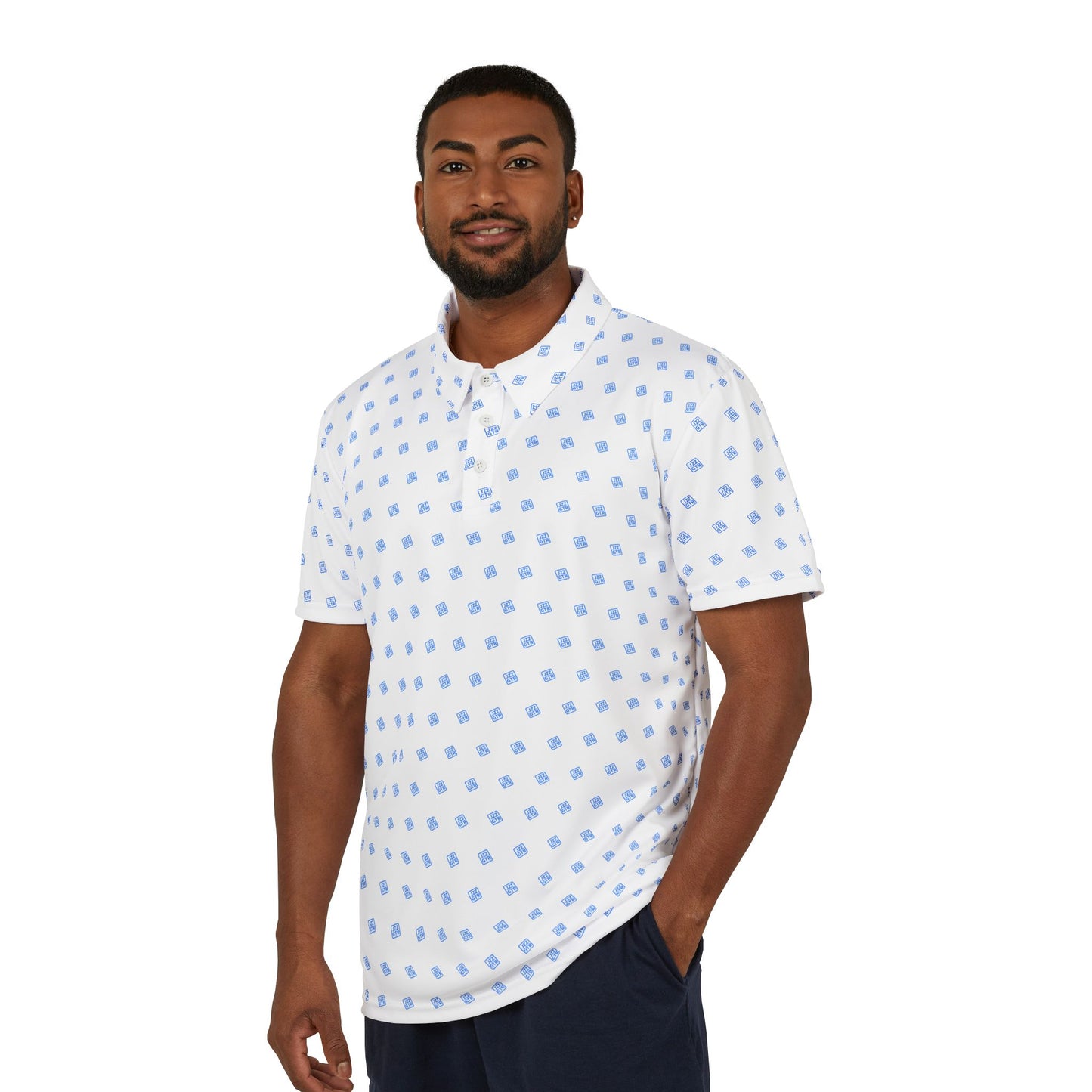 White Polo Shirt with blue JZZ GTR ™ Monogram Pattern
