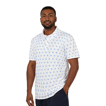 White Polo Shirt with blue JZZ GTR ™ Monogram Pattern