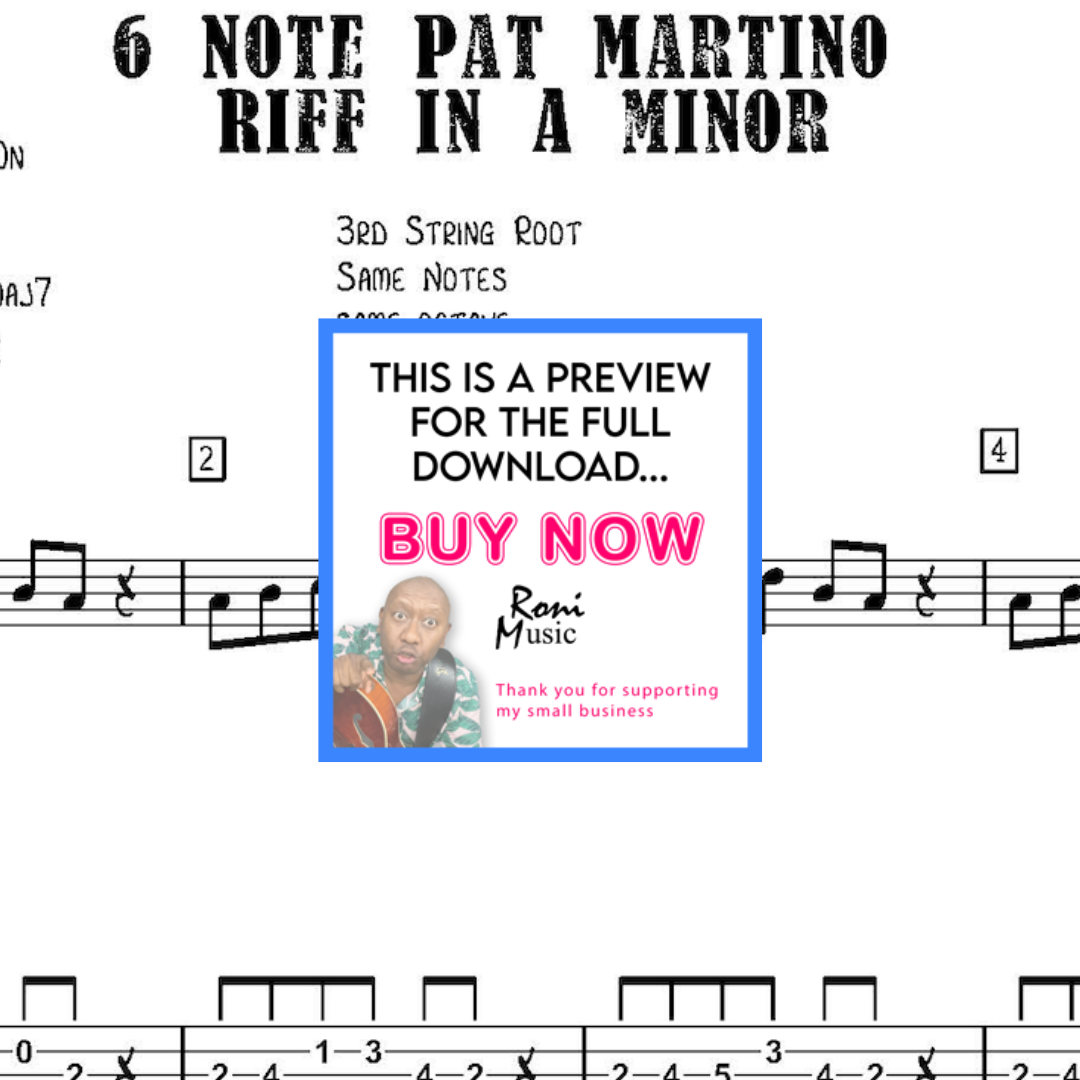 Am Riff With Notes 🎸 Guitar Fretboard Mastery – 6-Note Pat Martino A Minor Riff | Sheet M ...
