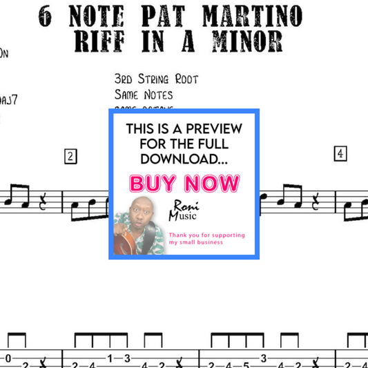 Guitar Fretboard Mastery 6 Note Pat Martino A minor Riff-Sheet Music-TABS-Video-Audio mp3-Midi File