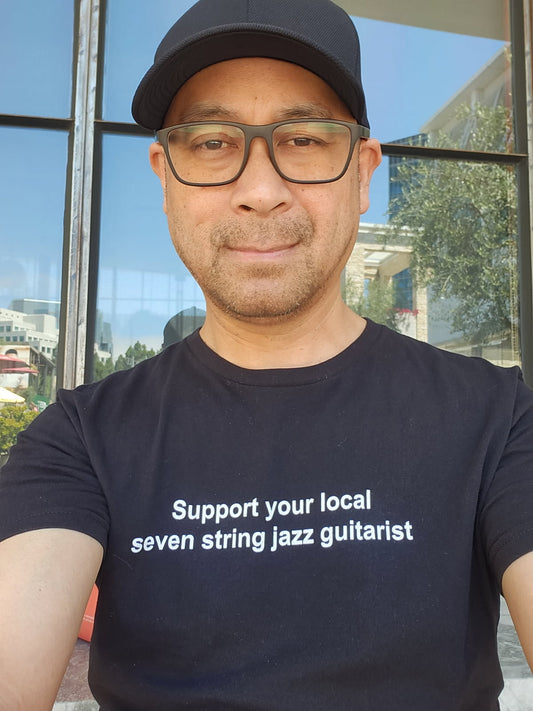 Support a 7-String Jazz Guitarist Tee – Premium Fitted Unisex T-Shirt