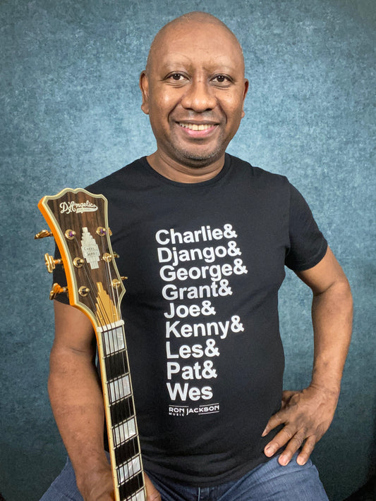 Six-String Jazz Guitar Heroes Tee – Guitar Legends Tribute Shirt