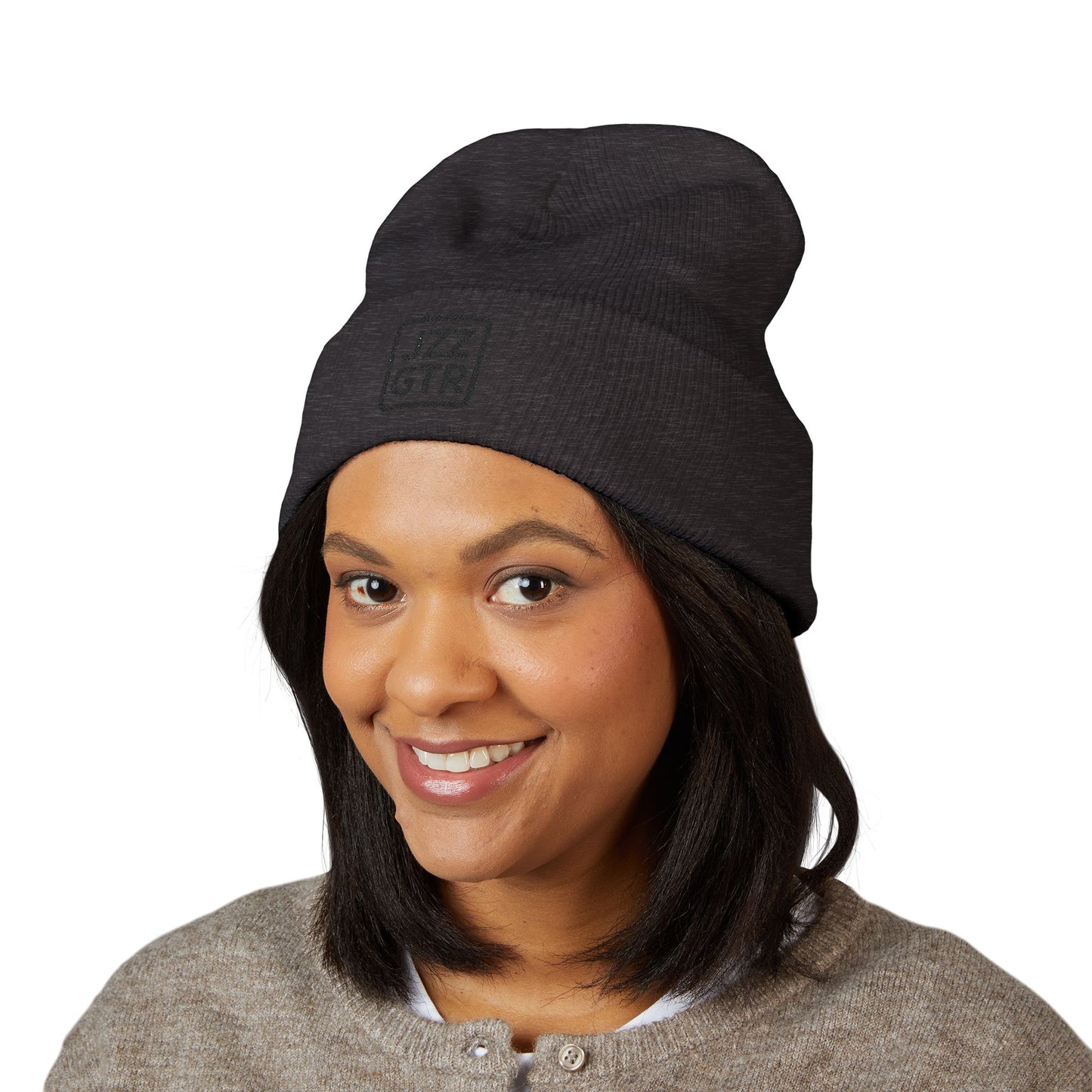 Black Embroidered JZZ GTR® Beanie Hat-Classic Winter Hat for Jazz Lovers and Guitarists