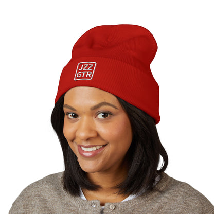 White Embroidered JZZ GTR® Beanie Hat | Classic Jazz Musician Look
