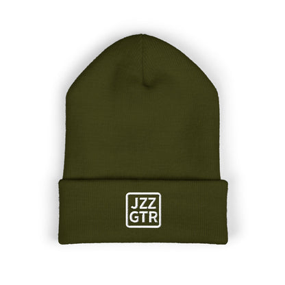 White Embroidered JZZ GTR® Beanie Hat | Classic Jazz Musician Look