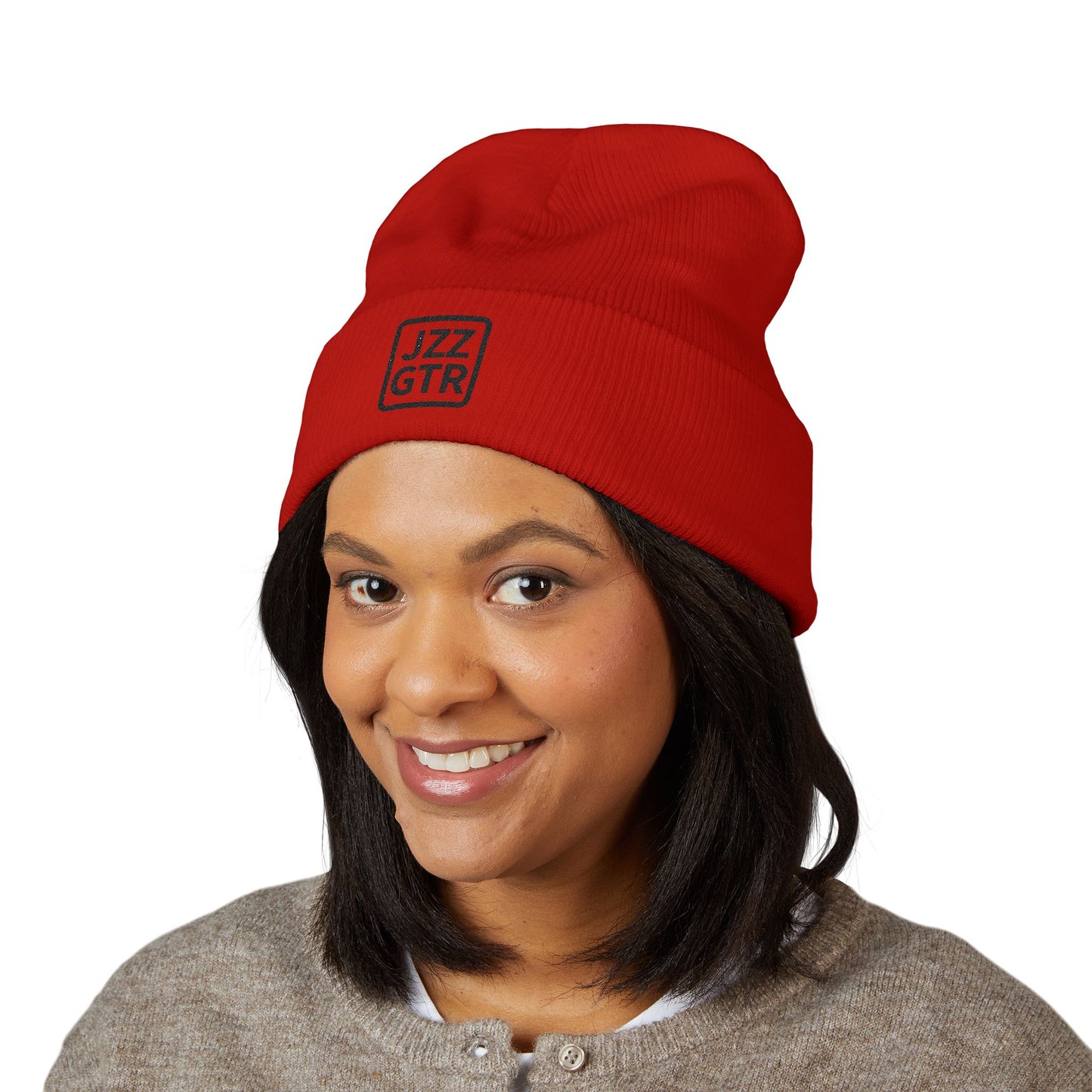 Black Embroidered JZZ GTR® Beanie Hat-Classic Winter Hat for Jazz Lovers and Guitarists