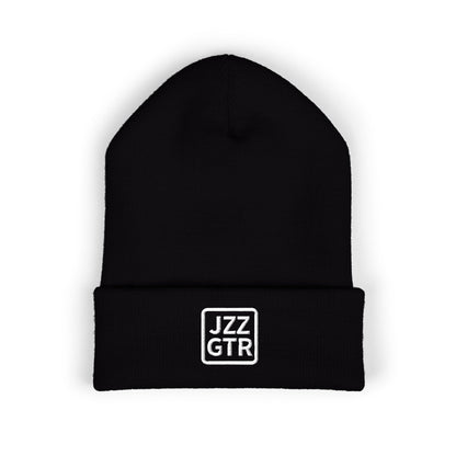 White Embroidered JZZ GTR® Beanie Hat | Classic Jazz Musician Look