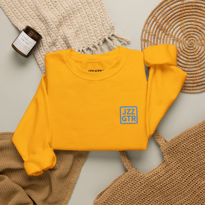 Yellow JZZ GTR ™ Tuning Crewneck Sweatshirt with Sleeve Note Standard & 7-String Tuning Guide