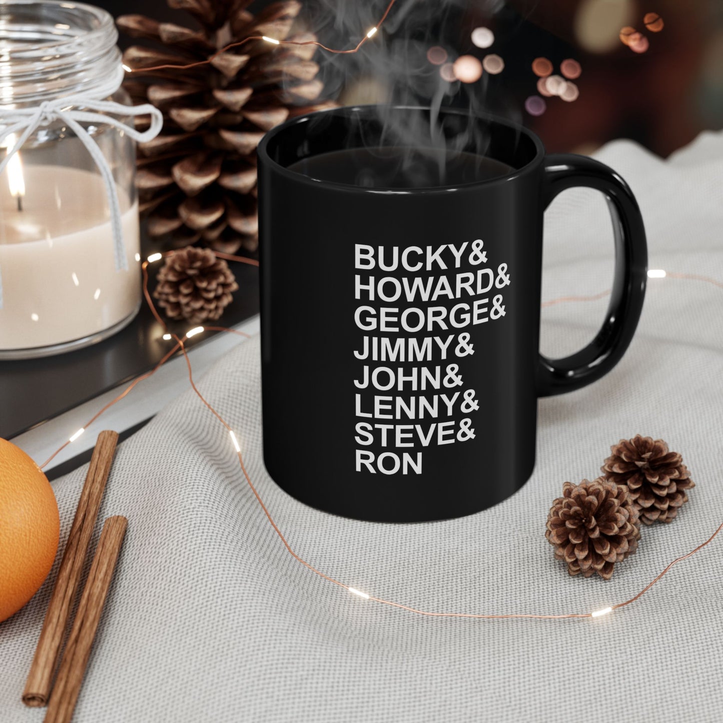 Black Seven String Jazz Guitar Greats Ceramic Mug | Musical Home Goods | Coffee Cup for Guitarists | Novelty Gifts for Jazz Musicians |  7 String Guitar Heros